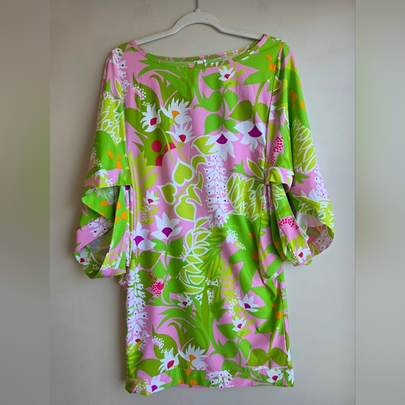 Trina Turk Vibrant Green and Pink Mini Dress Swim Cover Up - Picture 3 of 7